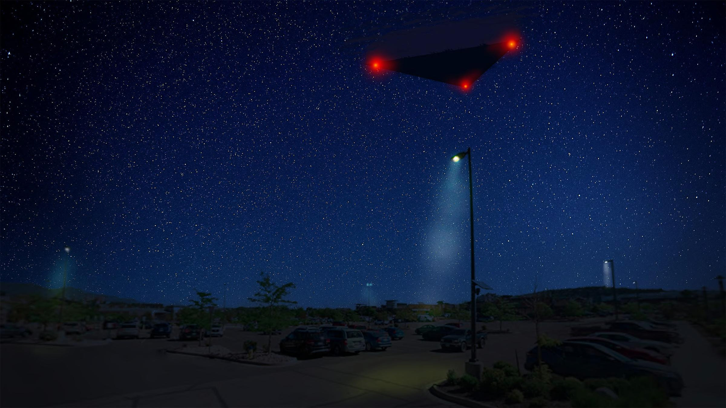 FBI-UAP-D031, Digital Rendering, "Large Triangle with Red Lights," 2023