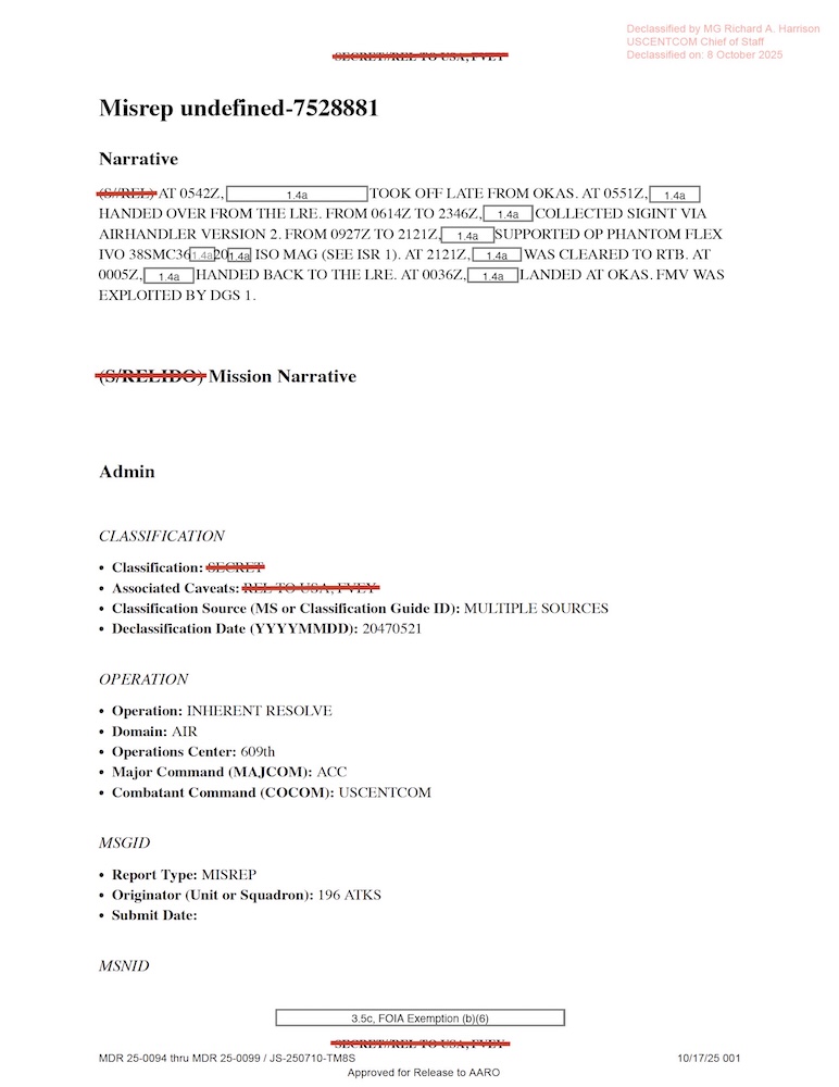 DOW UAP D12 Mission Report Iraq May 2022