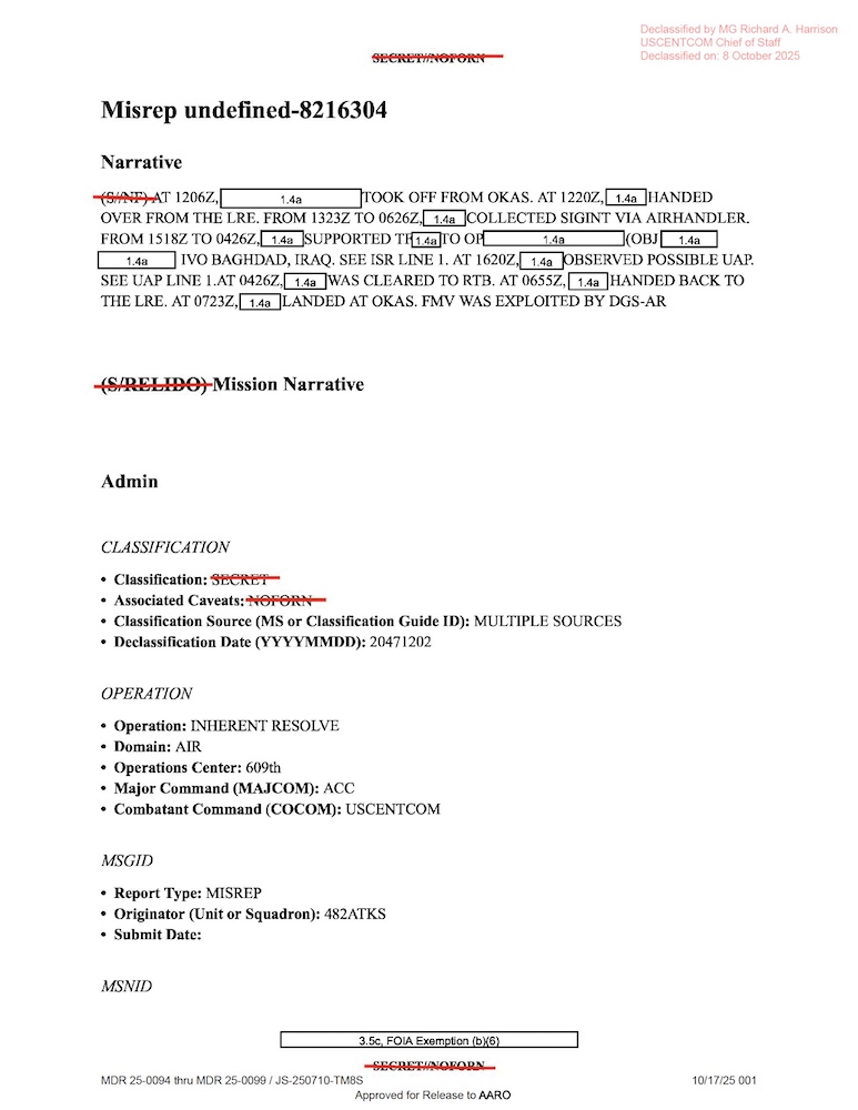 DOW UAP D18 Mission Report Iraq December 2022