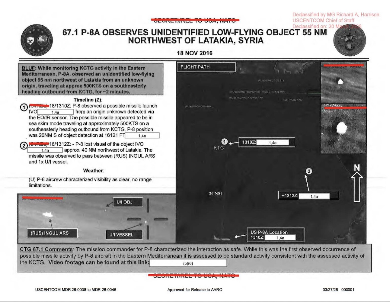 P-8A Observes Unidentified Low-Flying Object — Syria, Nov 2016