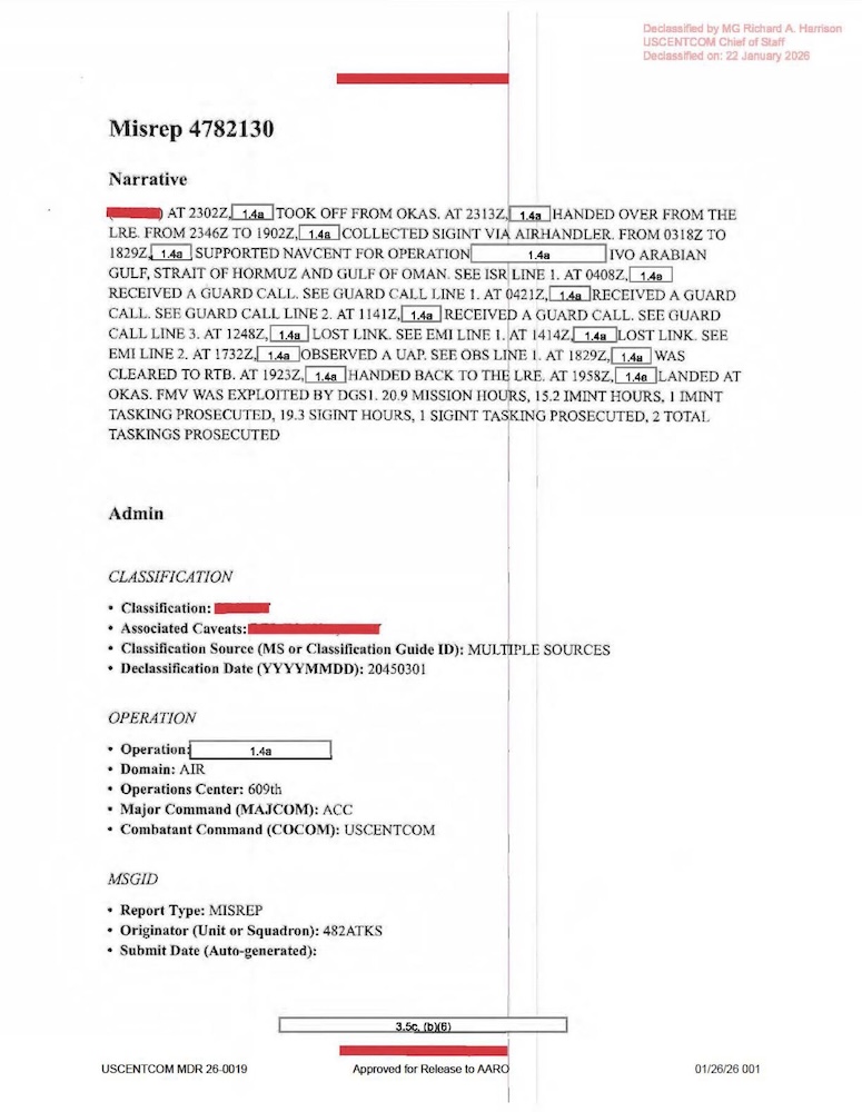 DOW UAP D62 Mission Report Strait Of Hormuz September 2020