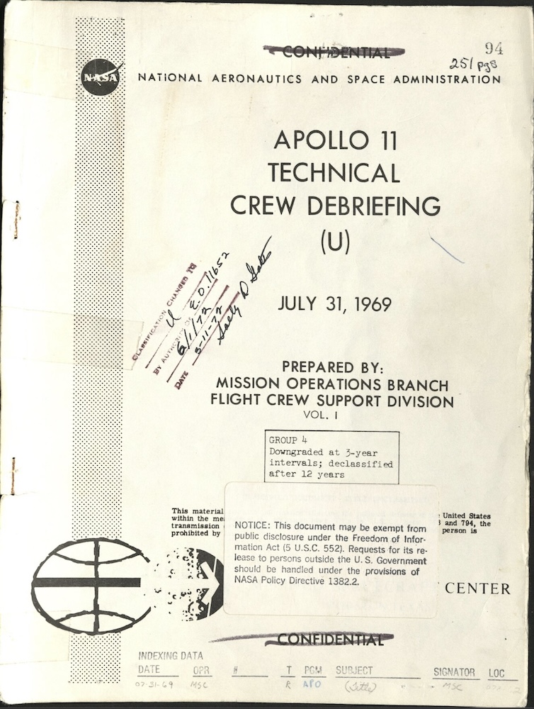 NASA UAP D4 Apollo 11 Technical Crew Debriefing 1969